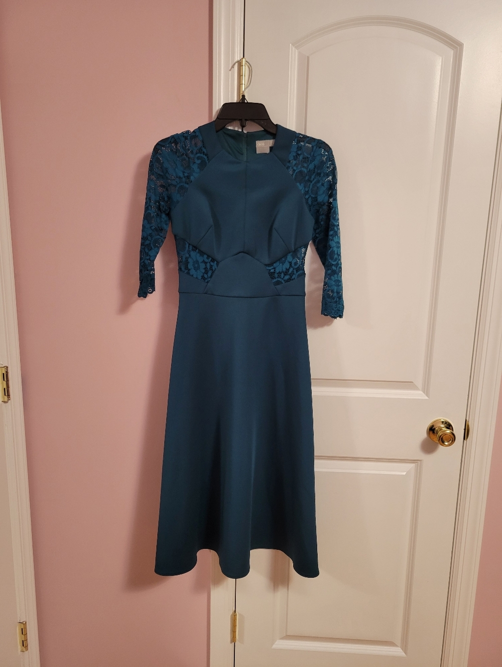 Womens ASOS Teal Lace Panel Midi Dress - 4- Fit & Flare Cocktail Gown- Formal